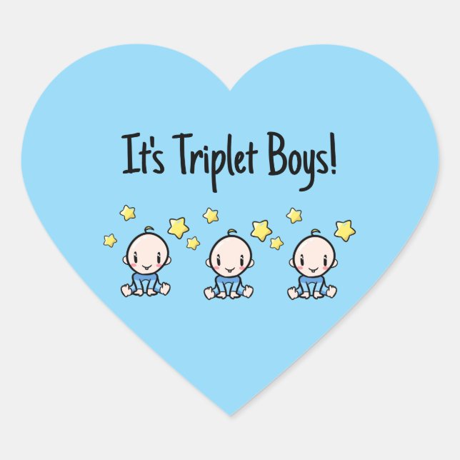 It's Triplet Boys!, Blue, Custom Triplet Babies  Heart Sticker (Front)