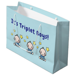 It's Triplet Boys!, Triplet Babies Gift Wrap, Large Gift Bag