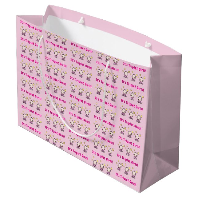 It's Triplet Girls!, Triplet Babies Gift Wrap, Large Gift Bag (Back Angled)