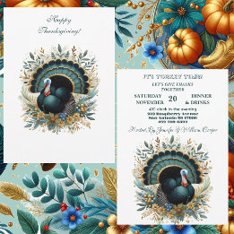 Its Turkey Time Thanksgiving Flora Green Botanical Invitation