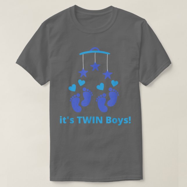 It's Twin Boys Gender Reveal Twins Cute Blue Feet  T-Shirt (Design Front)