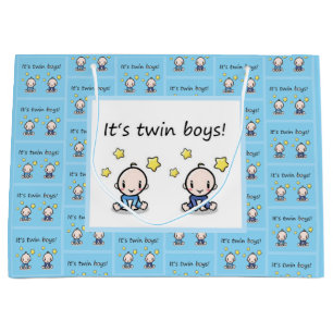 It's Twin Boys Gift Wrap, Customised For Twins,  Large Gift Bag