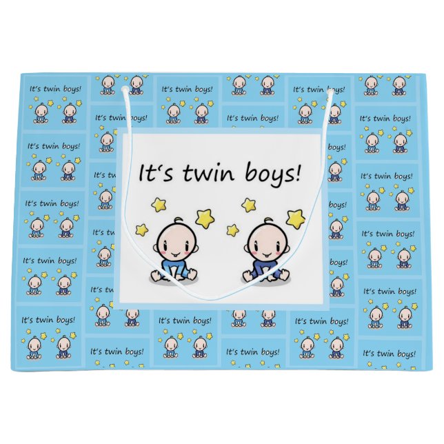 It's Twin Boys Gift Wrap, Customised For Twins,  Large Gift Bag (Front)