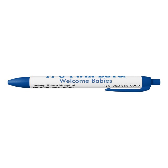 It's Twin Boys Welcome Announcement Hospital Name Blue Ink Pen (Bottom)