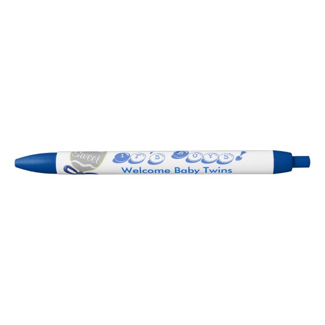 It's Twin Boys Welcome Baby Rattle Announcements Blue Ink Pen (Front)