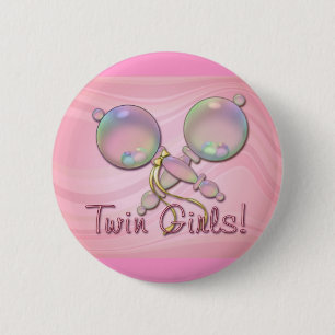 IT'S TWIN GIRLS BABY RATTLE by SHARON SHARPE 6 Cm Round Badge
