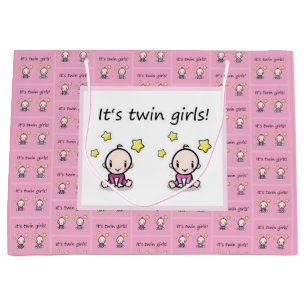 It's Twin Girls Gift Wrap, Customised For Twins, Large Gift Bag