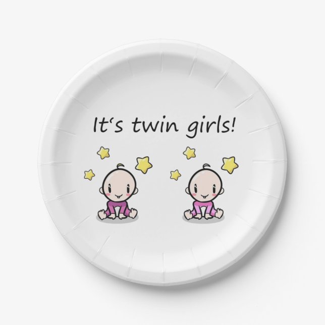 It's Twin Girls, Twin Baby Shower, Decoration,  Paper Plate (Front)