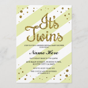 It's Twins Baby Shower Gender Reveal Yellow Invite