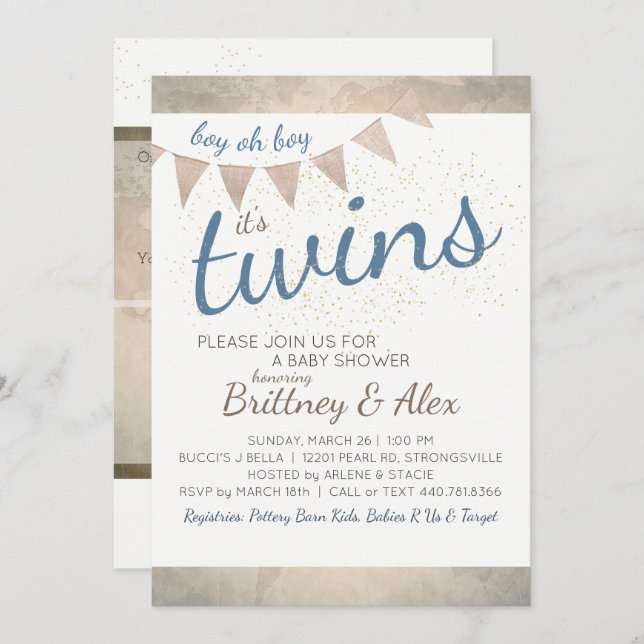 It's Twins! Baby Shower Invitation (Front/Back)