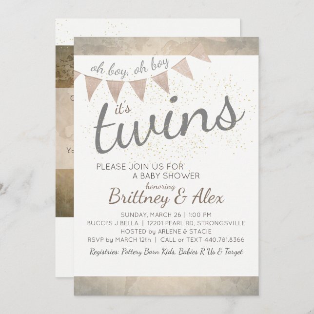 It's Twins! Baby Shower Invitation (Front/Back)