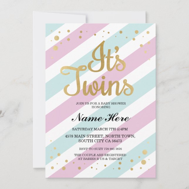 It's Twins Baby Shower Pink Blue Girl Boy Invite (Front)
