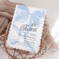 Its Twins Blue Coquette Bow Baby Invitation