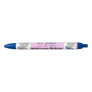 It's Twins Boy Girl Blue Pink Birth Announcement Black Ink Pen