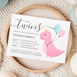 It's Twins Boy Girl Dinosaur Baby Shower Invitation