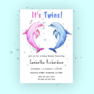 It's Twins Dolphins Under the Sea Baby Shower Invitation