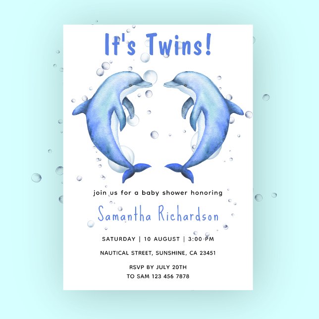 It's Twins Dolphins Under the Sea Baby Shower Invitation (Creator Uploaded)