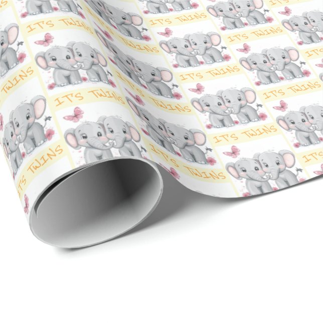 It's Twins Elephant Gift Wrap, Twins Baby Shower   Wrapping Paper (Roll Corner)