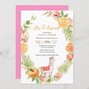 It's Twins Llama Mama Floral Greenery Baby Shower Invitation