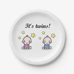 It's Twins, Mixed Twin Baby Shower, Girl & Boy, Paper Plate