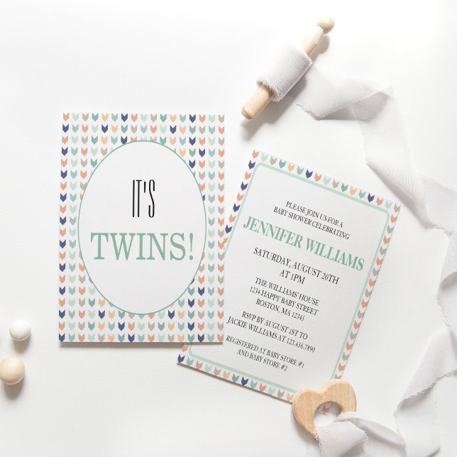 It's Twins Modern Geometric Twins Baby Shower  Invitation (Creator Uploaded)