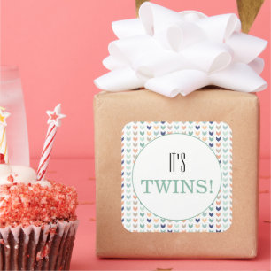 It's Twins Modern Geometric Twins Baby Shower Square Sticker