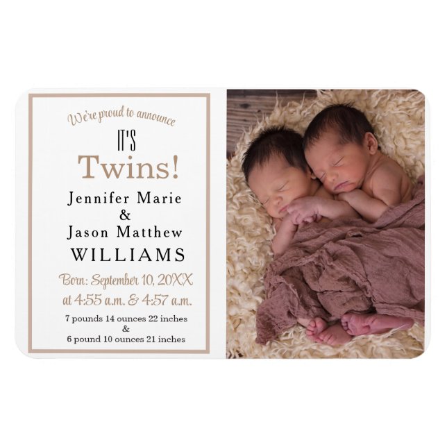It's Twins Modern Photo Birth Announcement Magnet (Horizontal)