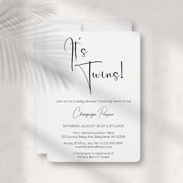 It's Twins Modern Script Baby Shower Invitation (Creator Uploaded)