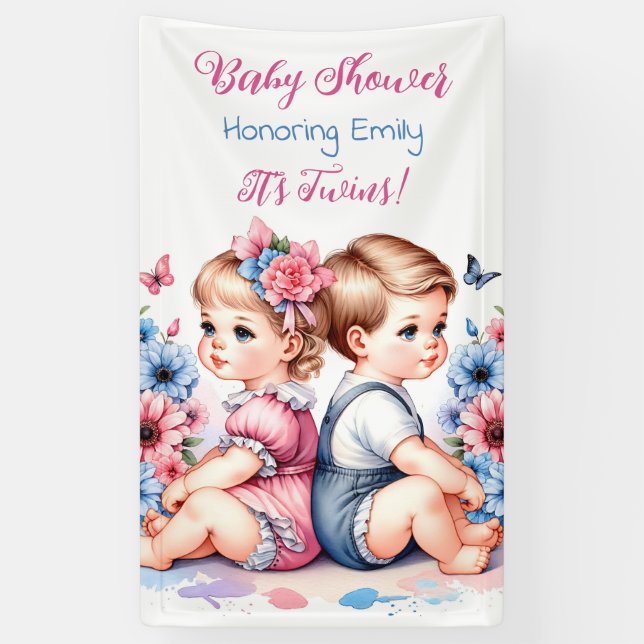 It's Twins! Personalised Baby Shower  Banner (Vertical)