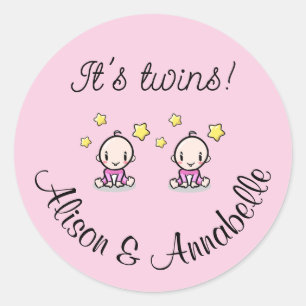 It's twins!, personalised w. names, round stickers