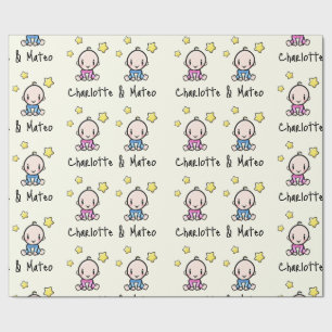 It's Twins!, Pink & Blue Customisable Twin Babies  Wrapping Paper