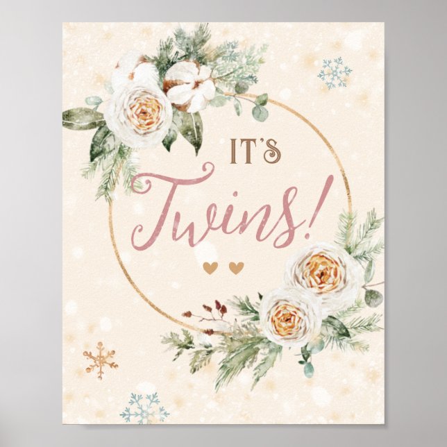 It's Twins Winter Baby Shower Sprinkle Snowflake Poster (Front)