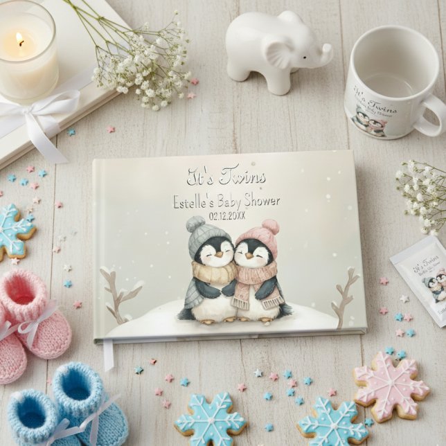 Its Twins Winter Wonderland Penguin Baby Shower  Guest Book (Creator Uploaded)