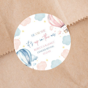 It's Up In The Air Hot Air Balloon Gender Reveal Classic Round Sticker