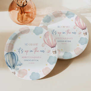 It's Up In The Air Hot Air Balloon Gender Reveal Paper Plate
