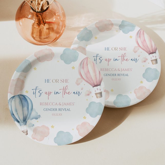 It's Up In The Air Hot Air Balloon Gender Reveal Paper Plate (Creator Uploaded)