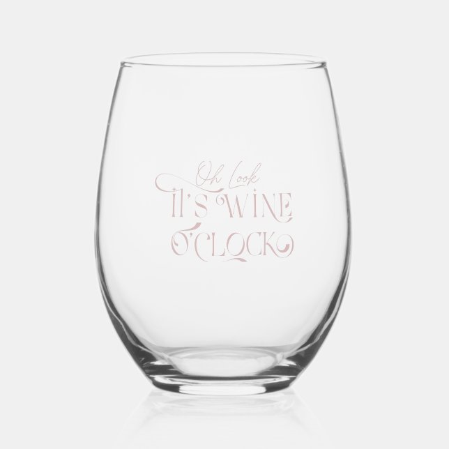 It's Wine O'Clock-Elegant Faded Plum Typography Stemless Wine Glass (Front)