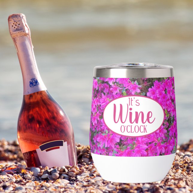 It's Wine O'Clock Pink Azaleas Floral (In Situ Wine Bottle on Beach)