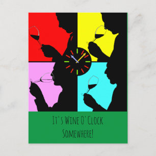 It's Wine O'clock Somewhere artsy graphic vino Postcard