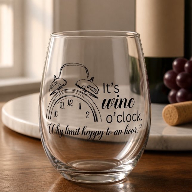 It's Wine O'Clock Stemless Wine Glass (Creator Uploaded)