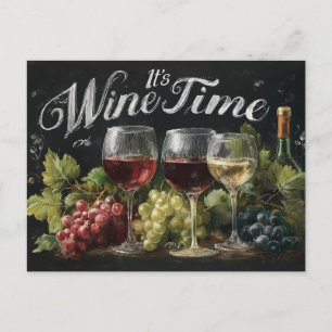 "It's Wine Time" Rustic Chalkboard Art Holiday Postcard