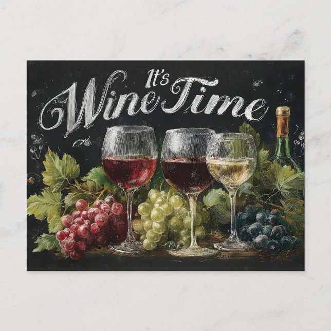"It's Wine Time" Rustic Chalkboard Art Postcard (Front)