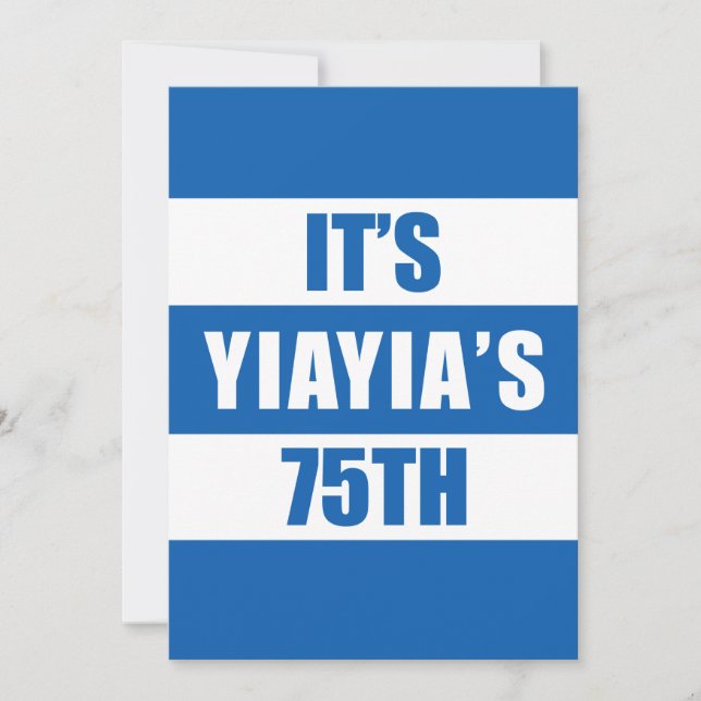 It's YiaYia's 75th Birthday Greek Flag Colours Invitation (Front)