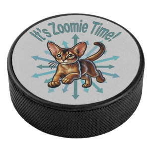 It's Zoomie Time Abyssinian Cat Hockey Puck