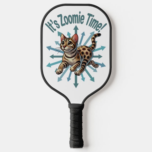 It's Zoomie Time Bengal Cat Pickleball Paddle (Front)