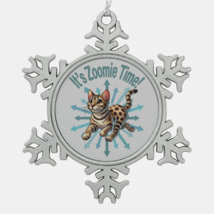 It's Zoomie Time Bengal Cat Snowflake Pewter Christmas Ornament