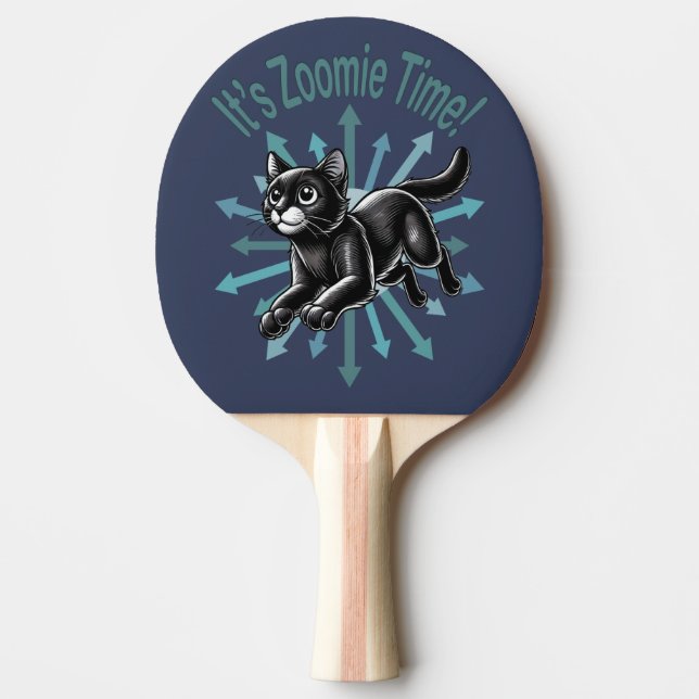 It's Zoomie Time Black Cat Ping Pong Paddle (Front)