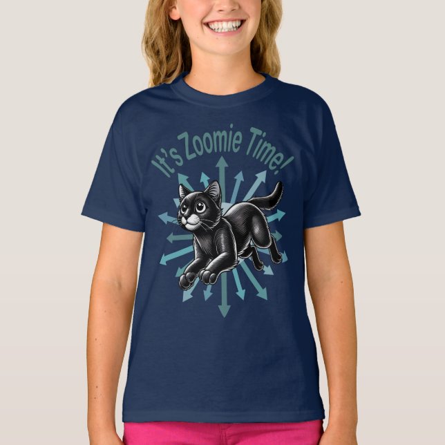 It's Zoomie Time Black Cat T-Shirt (Front)