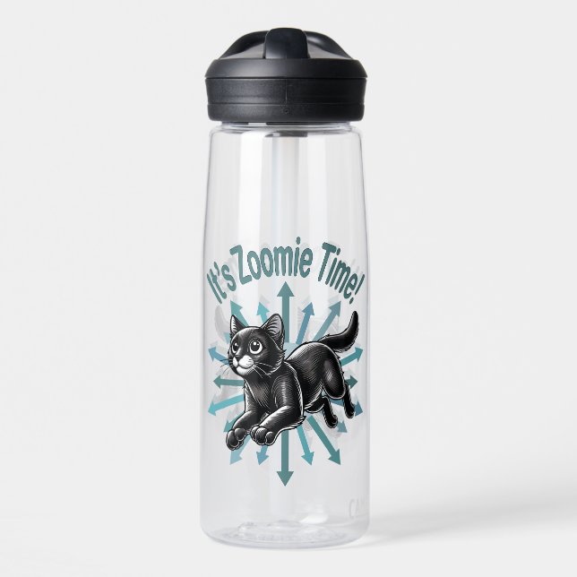 It's Zoomie Time Black Cat Water Bottle (Front)