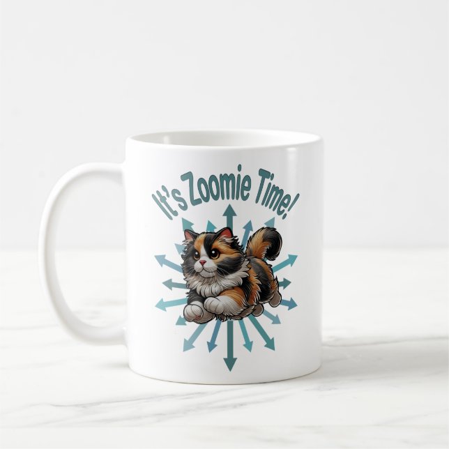 It's Zoomie Time Calico Cat Coffee Mug (Left)